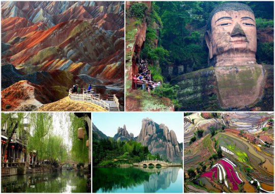 Danxia Landform -  Leshan Grand Buddha - Zhouzhuang - Taimu Mountain,  Fujian - Terraced Rice Field,  